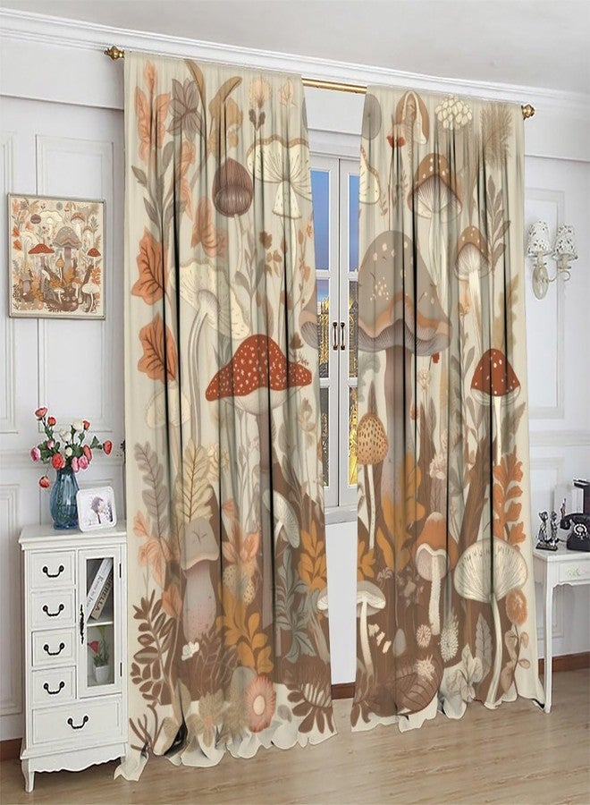 LOMADIA Mushroom Blackout Curtains,Colorful Cartoon Plant Botanical Print Patterm Home Decor Window Rod Pocket Curtains for Bedroom Living Room Kitchen Nursery Drapes 42x54in - Image 3